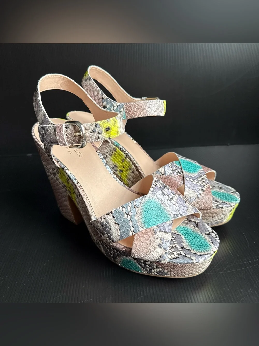 NIB Kate Spade Grace Lemon Sorbet Snakeskin Platform Heels Women’s Size 10